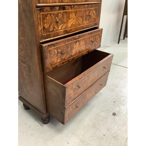 1033 - A small 19th century Dutch walnut and floral marquetry small chest of six drawers, width 52cm, depth... 