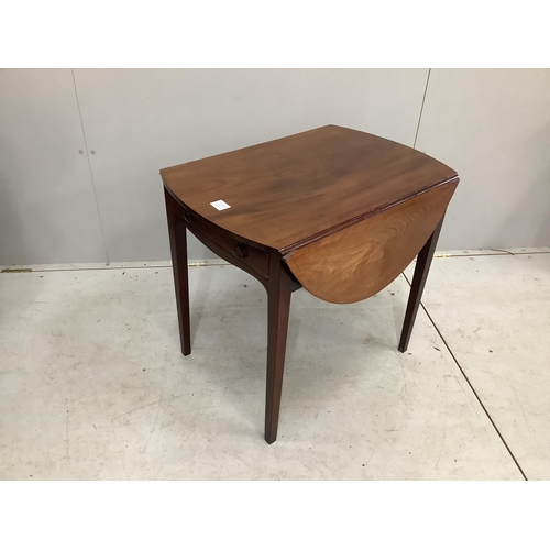 1036 - A small George III inlaid mahogany oval Pembroke table, width 71cm, depth 49cm, height 66cm