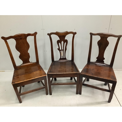 1051 - Three 18th century provincial oak and fruitwood dining chairs