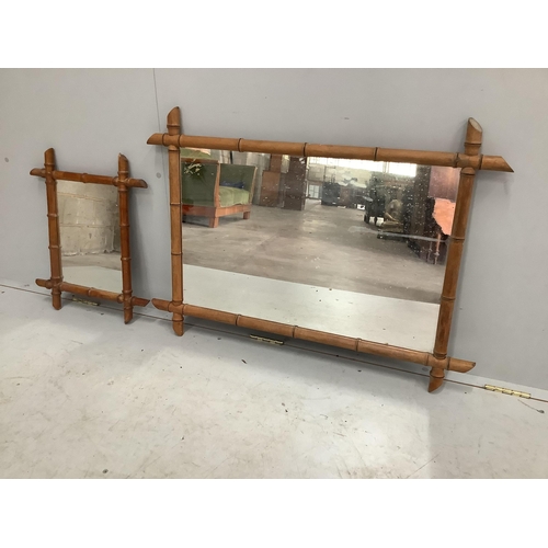 1054 - Two early 20th century French rectangular faux bamboo wall mirrors, larger 94cm, height 67cm