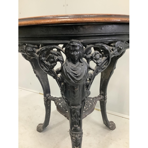 1063 - A Victorian circular cast iron and mahogany Britannia pub table, diameter 62cm, height 72cm