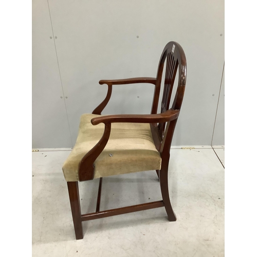 1069 - A George III and later mahogany elbow chair, width 61cm, depth 49cm, height 94cm