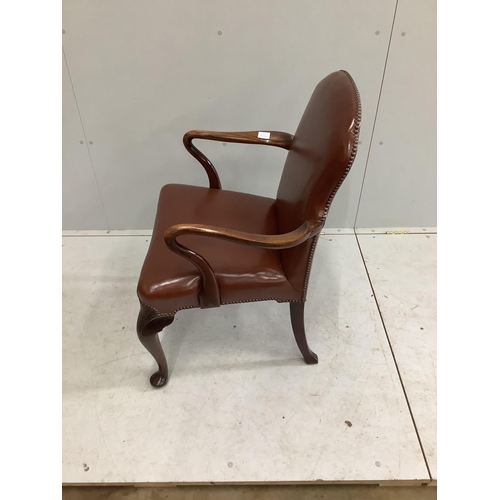 1070 - A George II style mahogany elbow chair, width 62cm, depth 50cm, height 94cm