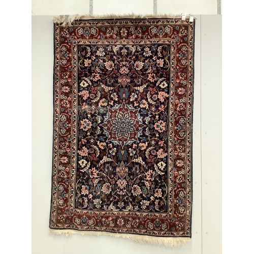 1076 - Two Tabriz blue ground rugs, larger 190 x 124cm