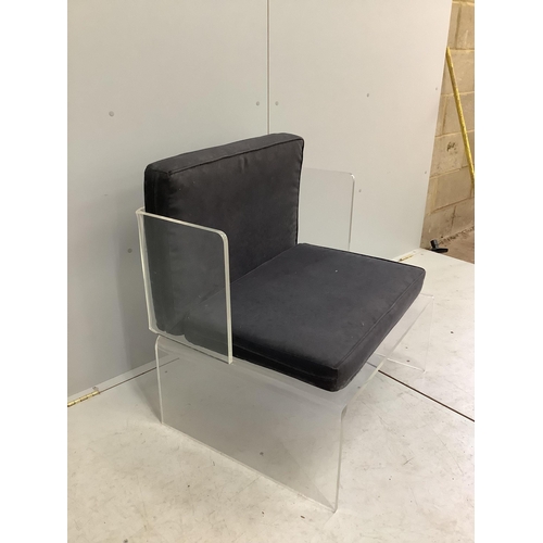 1112 - A contemporary mid century Lucite acrylic chair, width 73cm, depth 60cm, height 80cm