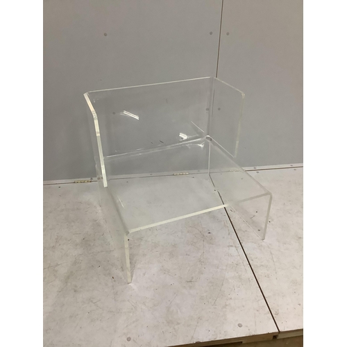 1112 - A contemporary mid century Lucite acrylic chair, width 73cm, depth 60cm, height 80cm