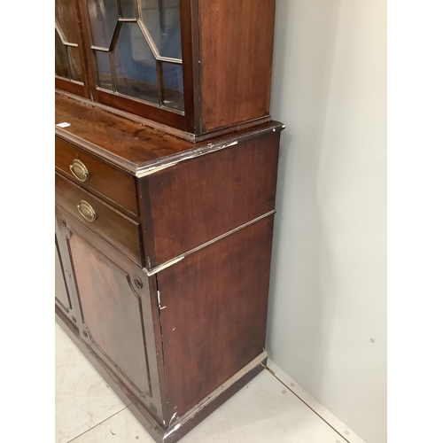 1130 - A George III mahogany bookcase cabinet, width 125cm, depth 53cm, height 242cm