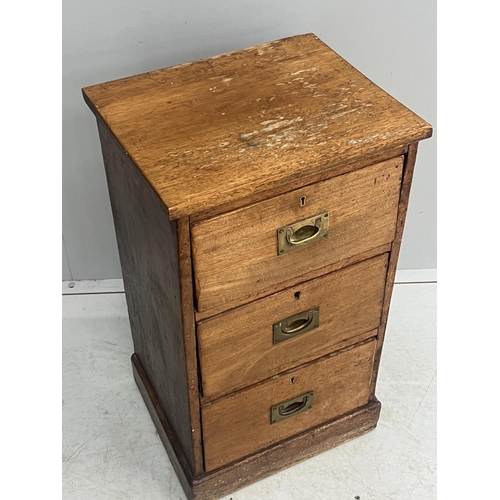 1131 - A Victorian mahogany three drawer bedside chest, adapted, width 42cm, depth 35cm, height 74cm