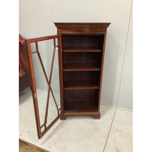 1133 - An Edwardian narrow mahogany glazed bookcase, width 63cm, depth 32cm, height 133cm