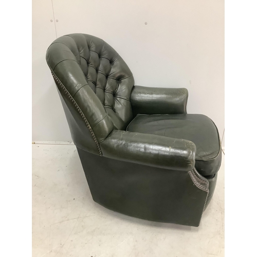 1144 - A Pegasus Furniture Julianna buttoned green leather club armchair, width 85cm, depth 70cm, height ... 