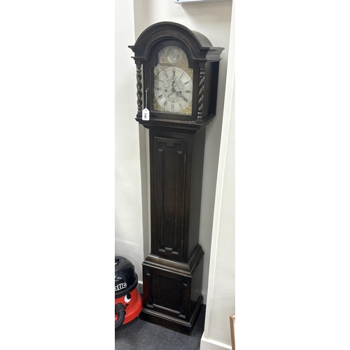 1187 - An early 20th century oak grandmother clock, arched dial marked W. Box, Gloucester, height 172cm... 