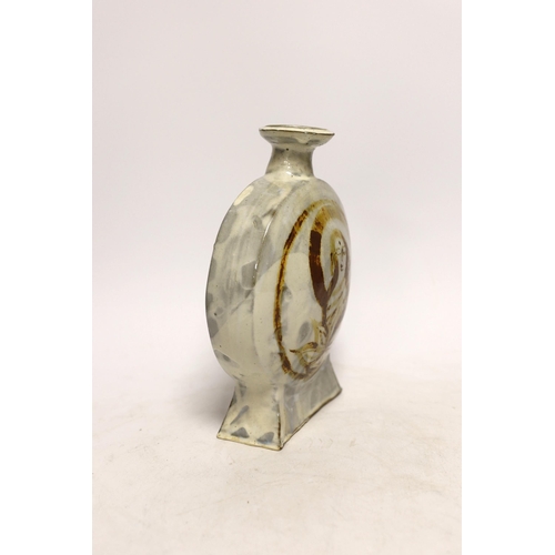 1254 - A Japanese studio pottery moon vase, impressed mark to the base, 22cm high