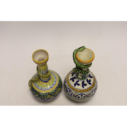 1256 - Two Italian Maiolica bottle vases, one by Cantagalli, largest 18cm high