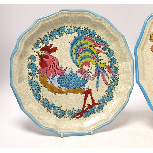 1272 - Two Faiencerie Saint Jean LAigle Longwy dishes, largest 31cm diameter