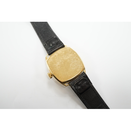 1925 - A gentleman's yellow metal J.W. Benson manual wrist watch, with Arabic dial and subsidiary seconds, ... 