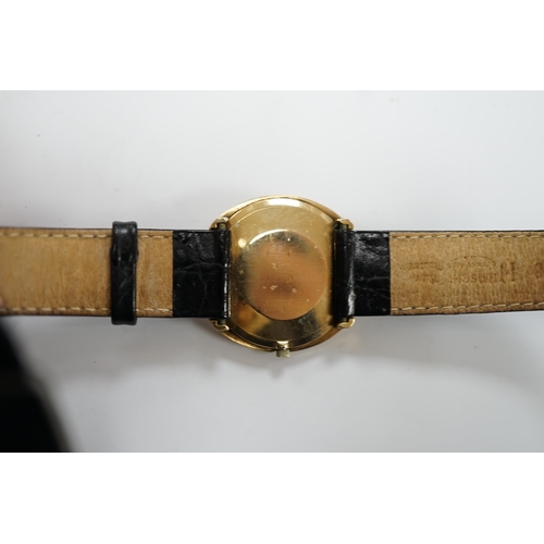 1941 - A gentleman's 9ct gold black dial manual wind wrist watch, with Omega box.