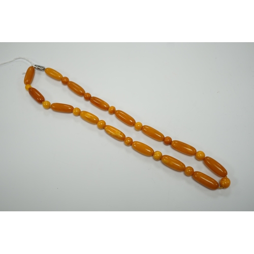 1951 - A single strand amber bead necklace, 50cm, gross weight 32 grams.