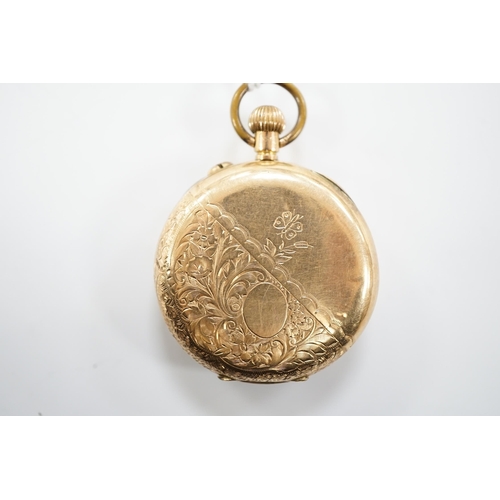 1959 - A continental 14k open face keyless fob watch, with Roman dial, gross weight 34.3 grams.