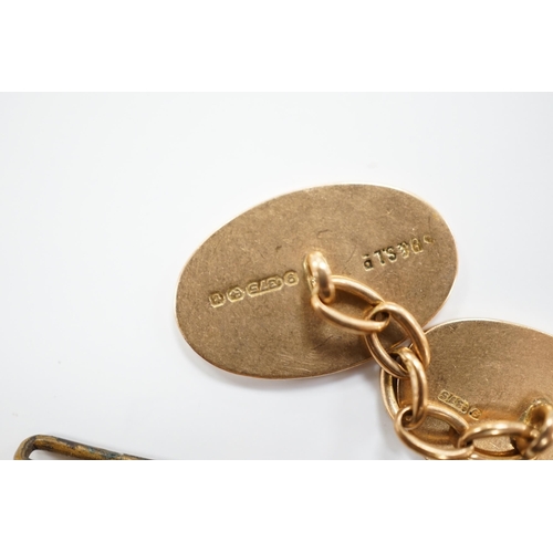 1960 - A pair of 9ct gold oval cufflinks, a modern 9ct gold chain, 12.2 grams and a 9ct gold wrist watch (a... 