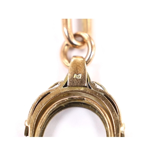 1963 - An early 20th century 9ct gold albert, hung with a damaged yellow metal spinning fob, gross weight 6... 