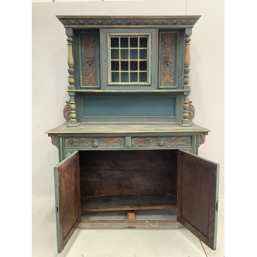 152 - A Flemish oak side cabinet, later painted, width 151cm, depth 55cm, height 206cm