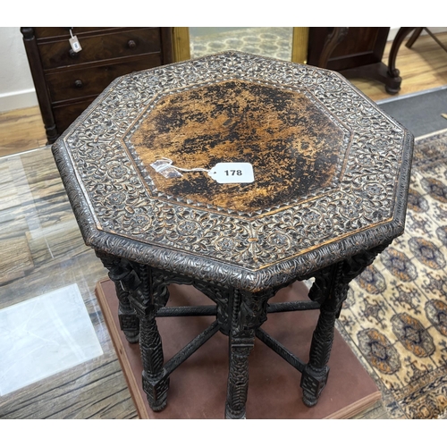 178 - An Asian carved hardwood octagonal occasional table, width 49cm, height 49cm