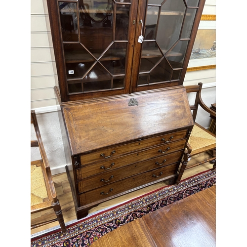 188 - A George III mahogany bureau bookcase, width 107cm, depth 54cm, height 210cm