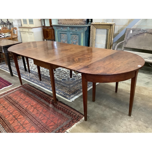 198 - A George III mahogany D end extending dining table, width 260cm, depth 107cm, height 73cm