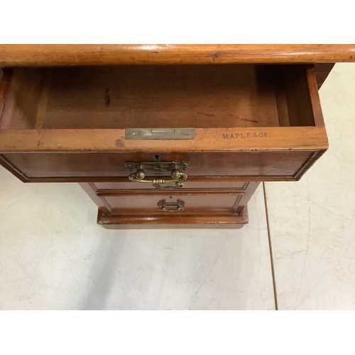 199 - A late Victorian mahogany pedestal desk by Maple and Co., width 137cm, depth 74cm, height 74cm... 