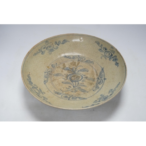 255 - A Chinese Swatow blue and white dish, 17th century, 32cm diameter