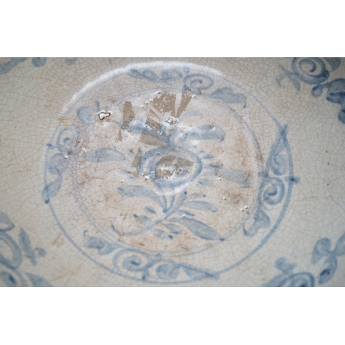 255 - A Chinese Swatow blue and white dish, 17th century, 32cm diameter