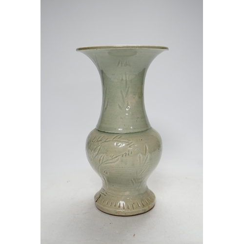 257 - A Chinese celadon small yen-yen vase, probably Yuan dynasty, 23cm