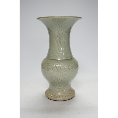 257 - A Chinese celadon small yen-yen vase, probably Yuan dynasty, 23cm