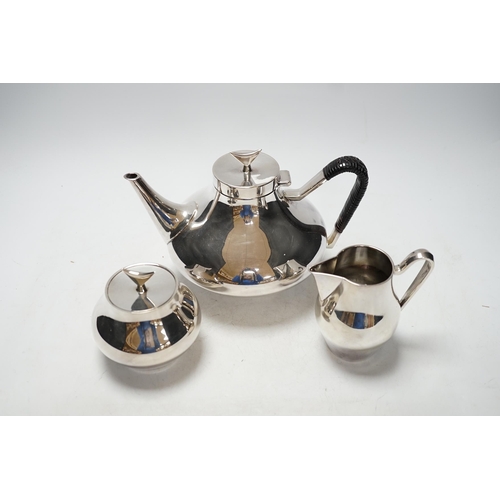 265 - John Pritt for Reed & Barton, a plated three piece tea set, 15cm