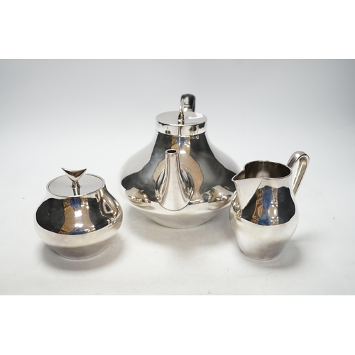 265 - John Pritt for Reed & Barton, a plated three piece tea set, 15cm