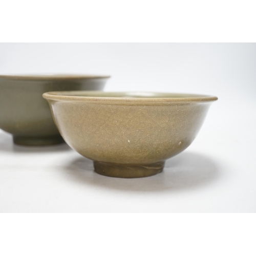 267 - Two Chinese celadon bowls, Yuan-Ming dynasty, largest 22.5cm diameter