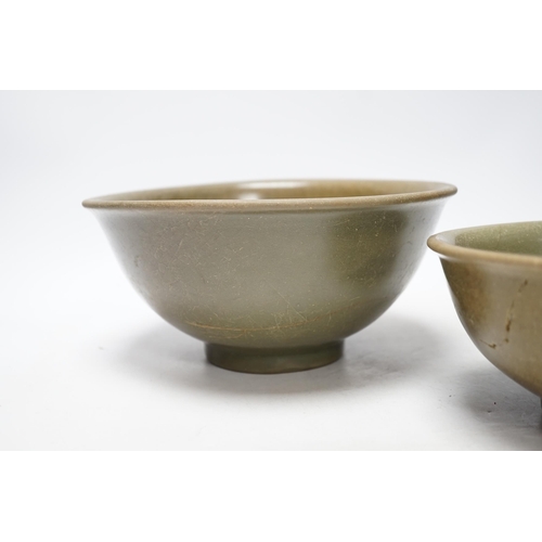 267 - Two Chinese celadon bowls, Yuan-Ming dynasty, largest 22.5cm diameter