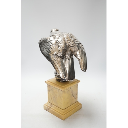 273 - A silvered bronze falcon and serpent group, on marble pedestal, 37cm