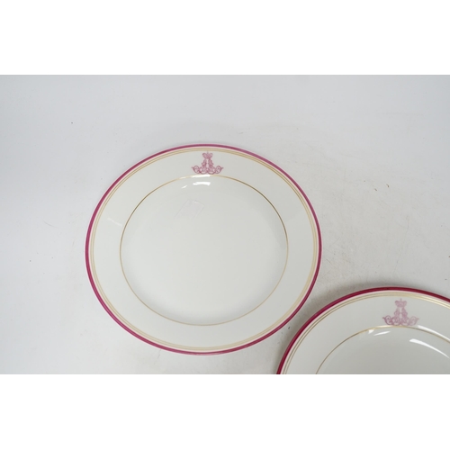 275 - A pair of Nicholas II Russian Imperial porcelain factory plates, puce monogram for Grand Duke Alexan... 