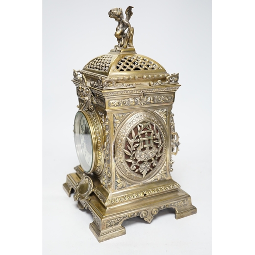 276 - An early 20th century French brass cased mantel clock, 35cm