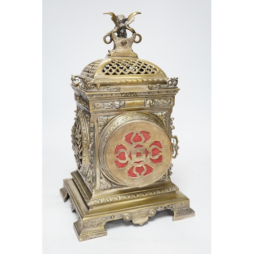 276 - An early 20th century French brass cased mantel clock, 35cm