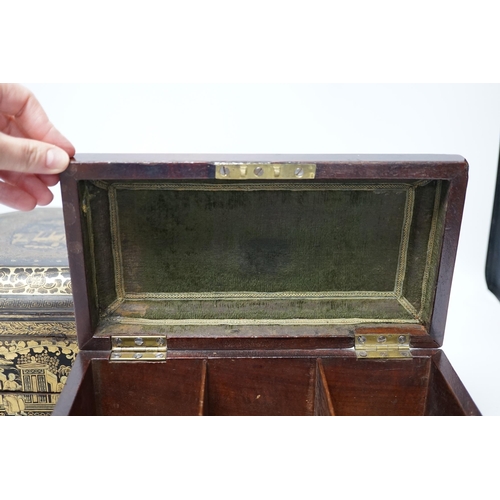 286 - A mid 19th century Chinese export gilt decorated black lacquer work box and a George III mahogany te... 