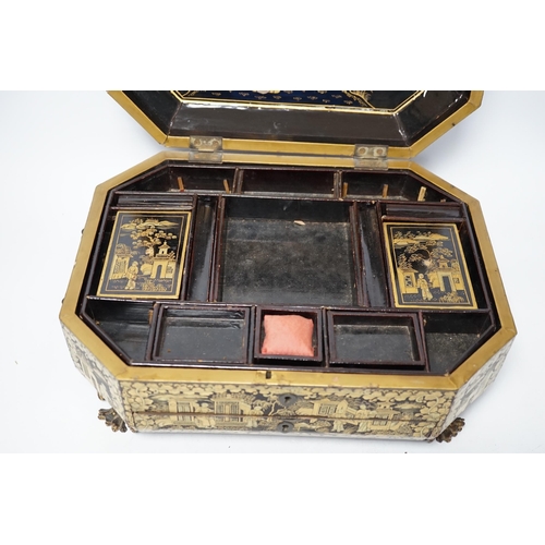 286 - A mid 19th century Chinese export gilt decorated black lacquer work box and a George III mahogany te... 