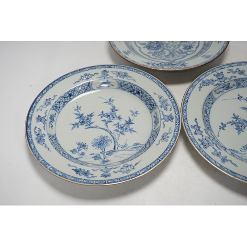 288 - Three Chinese blue and white plates, Yongzheng-Qianlong, 23cm diameter