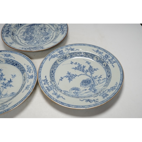 288 - Three Chinese blue and white plates, Yongzheng-Qianlong, 23cm diameter