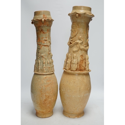 289 - Two large Chinese qingbai funerary jars, Song dynasty, tallest 52cm high