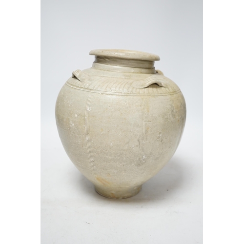 294 - A Chinese Yue ware pale celadon shipwreck jar, Song dynasty, 27cm high