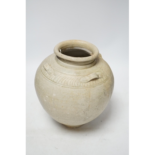 294 - A Chinese Yue ware pale celadon shipwreck jar, Song dynasty, 27cm high