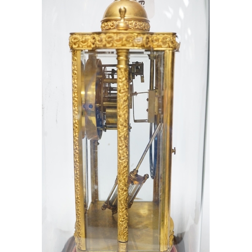 295 - A French four glass mantel clock striking on a coiled gong with gilt brass frame and mercury pendulu... 