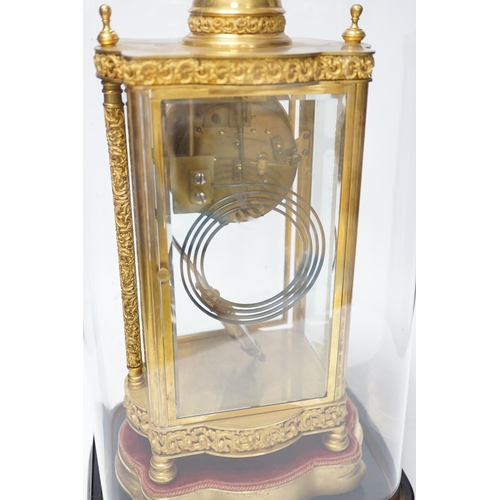 295 - A French four glass mantel clock striking on a coiled gong with gilt brass frame and mercury pendulu... 